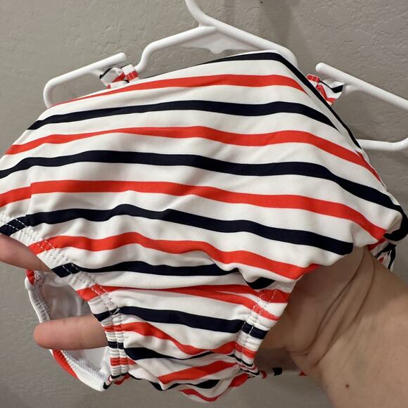 Janie and Jack Red, White, & Blue Stripe Ruffle One Piece Swimsuit - Picture 8 of 8